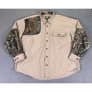 Cabelas Shirt Mens 2XL Light Brown Trapper Clay Shooting Hunting Realtree Camo